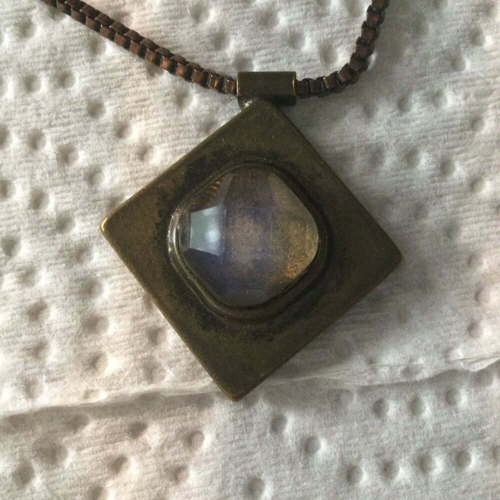women's Vintage necklace square metal pendant with